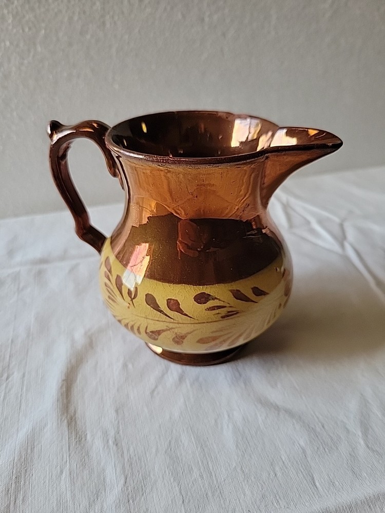 Pink Copper Lusterware Pitcher with hand painted Band