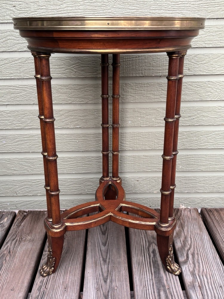 Beautiful John Widdicomb Marble Bronze Regency MCM Side End Table Signed Trinity