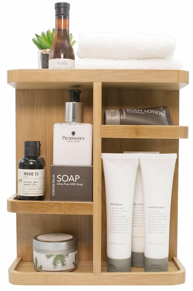 360° Bamboo Makeup Organizer, Multi-Function Storage Carousel for Cosmetics