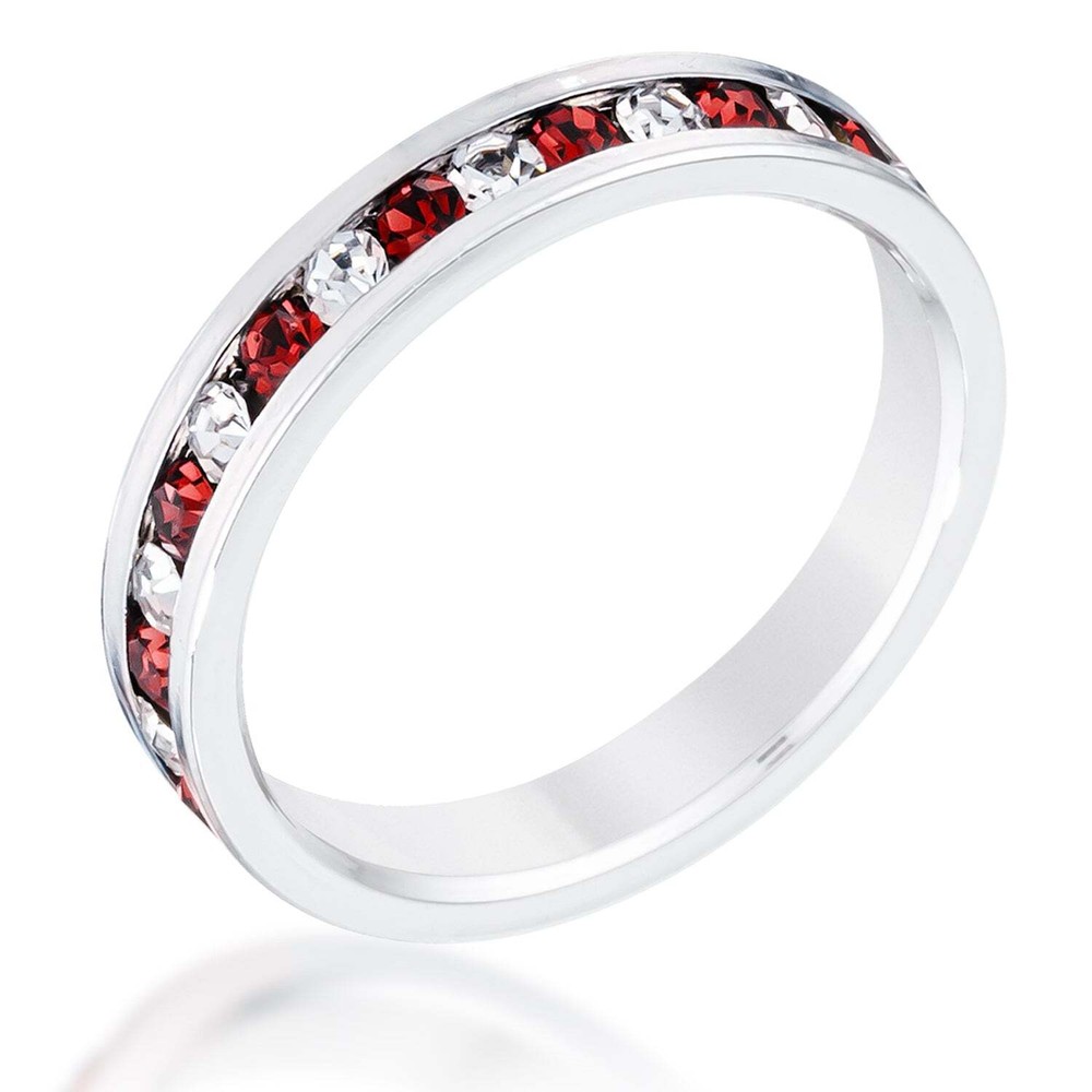 Clear and Red Alternating Crystal Eternity Stack Band Ring