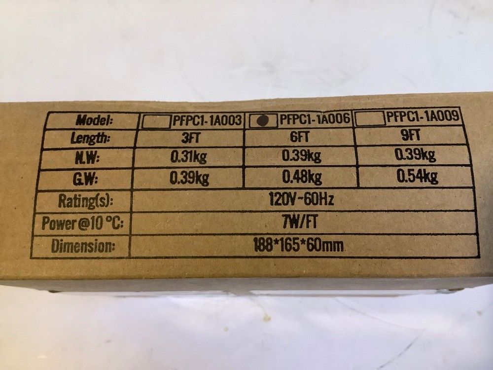 Vevor Pipe Heating Cable 6 ft , PFPC1-1A006