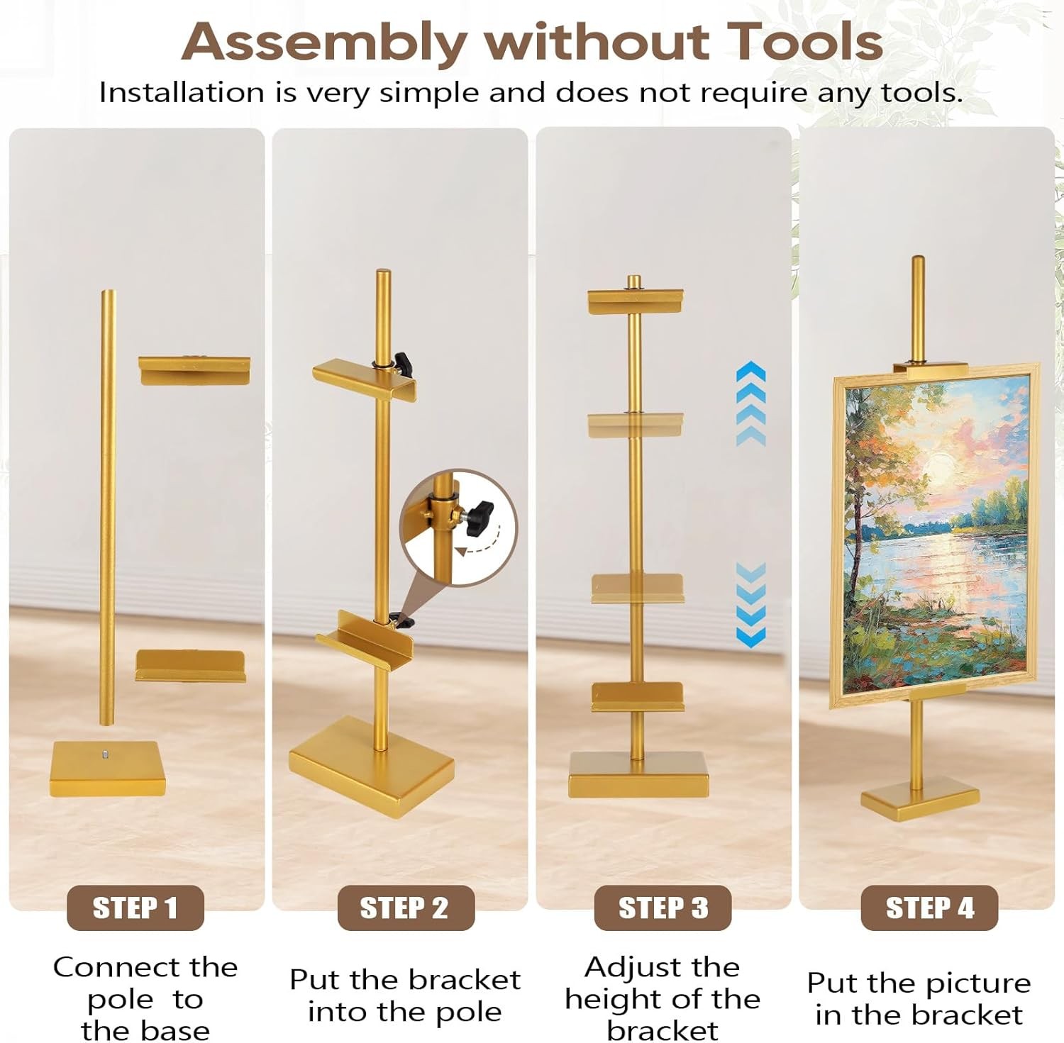 Tabletop Easel Stand for Picture Frames, Picture Easels for Display, Gold Easel