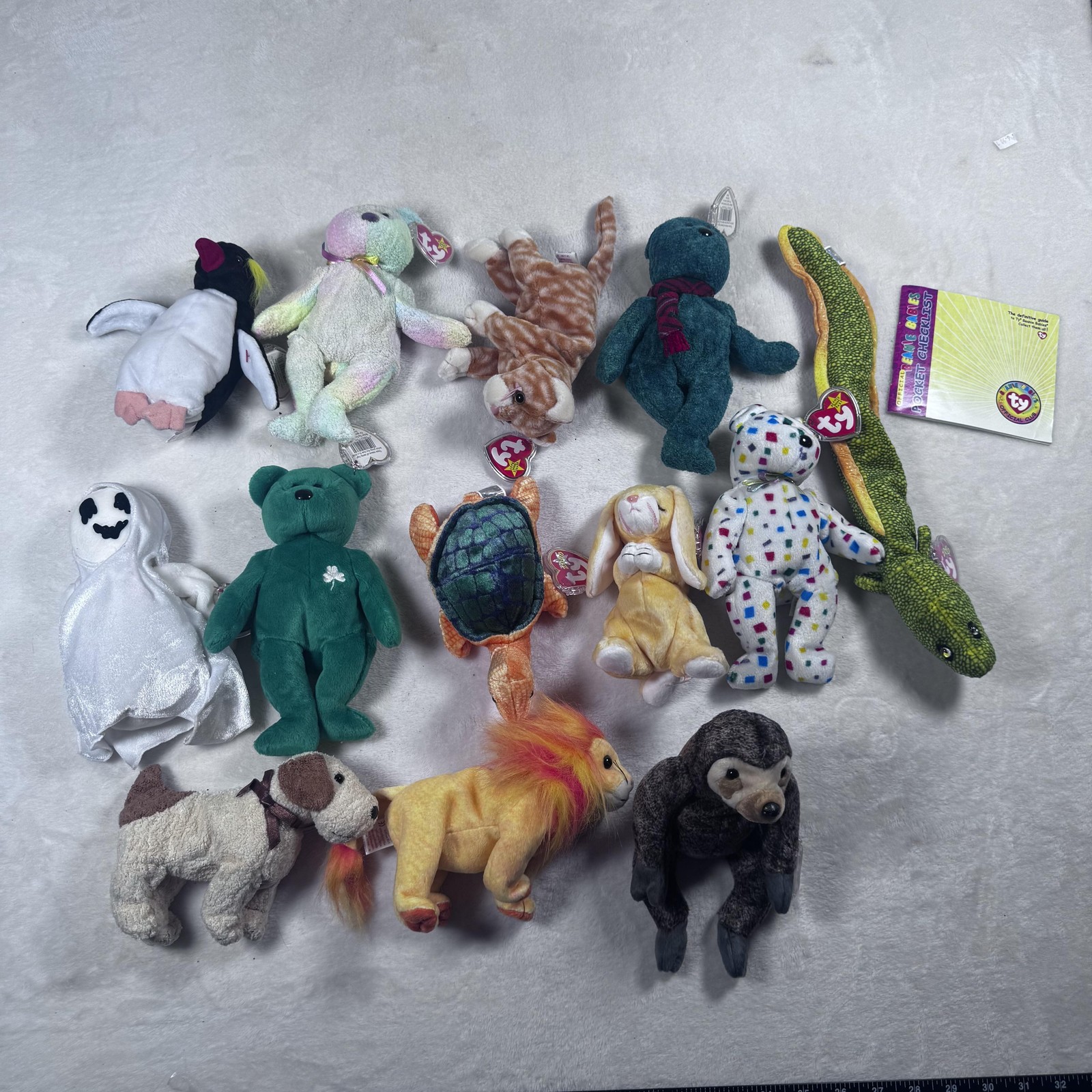 Ty Beanie Babies Lot 13 Plush Animals Bears Dog Cat Turtle Lion Snake Tags Set