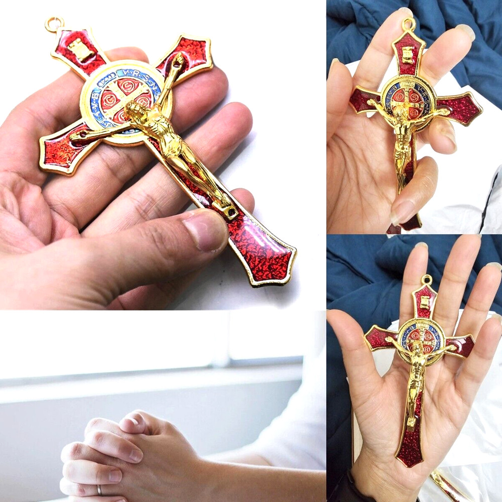 Saint Benedict Benedictine Red Enamel Protection Crucifix Cross Catholic