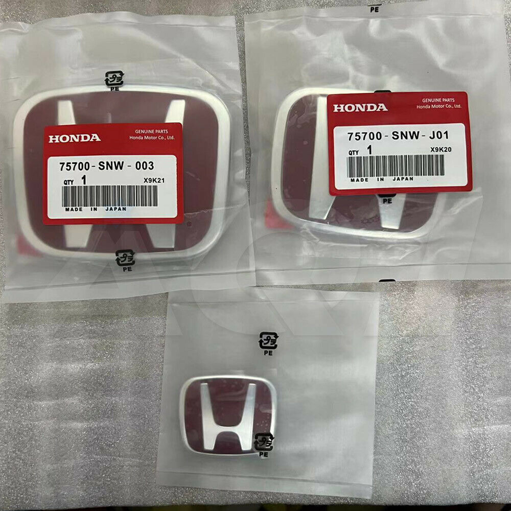 Red H Emblem Front Rear Steering Badge 3PC Fit For 2016-21 CIVIC HATCHBACK