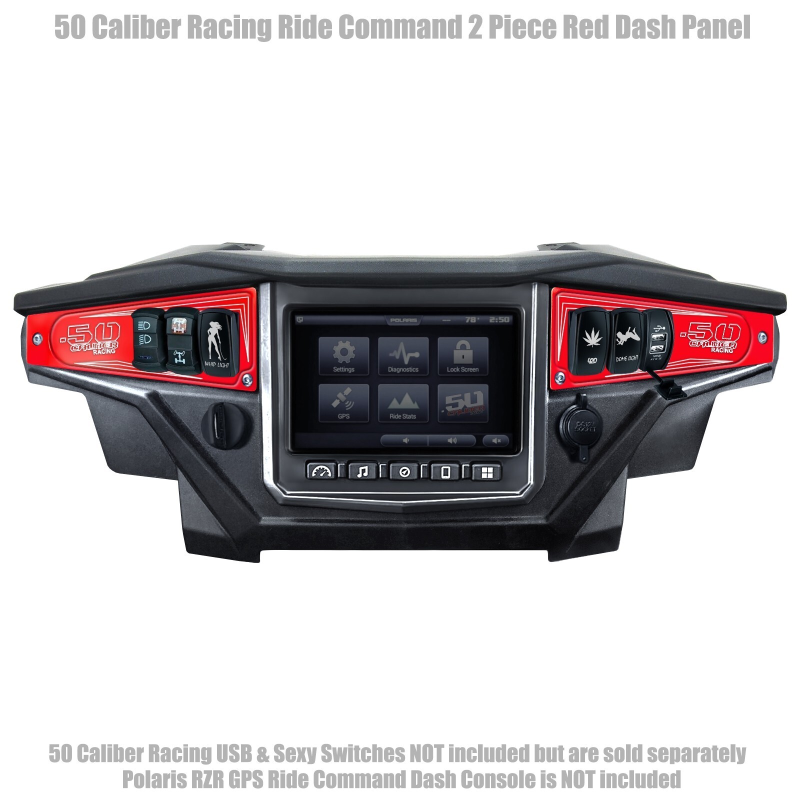 2pc Ride Command 4 Place Dash Switch Panel Polaris RZR XP1000 900 1000 Turbo Red