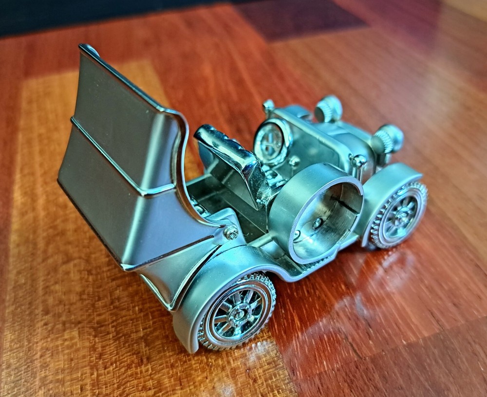 Vintage Platinum Miniature C331 Silver Classic Car Clock, Missing Clock
