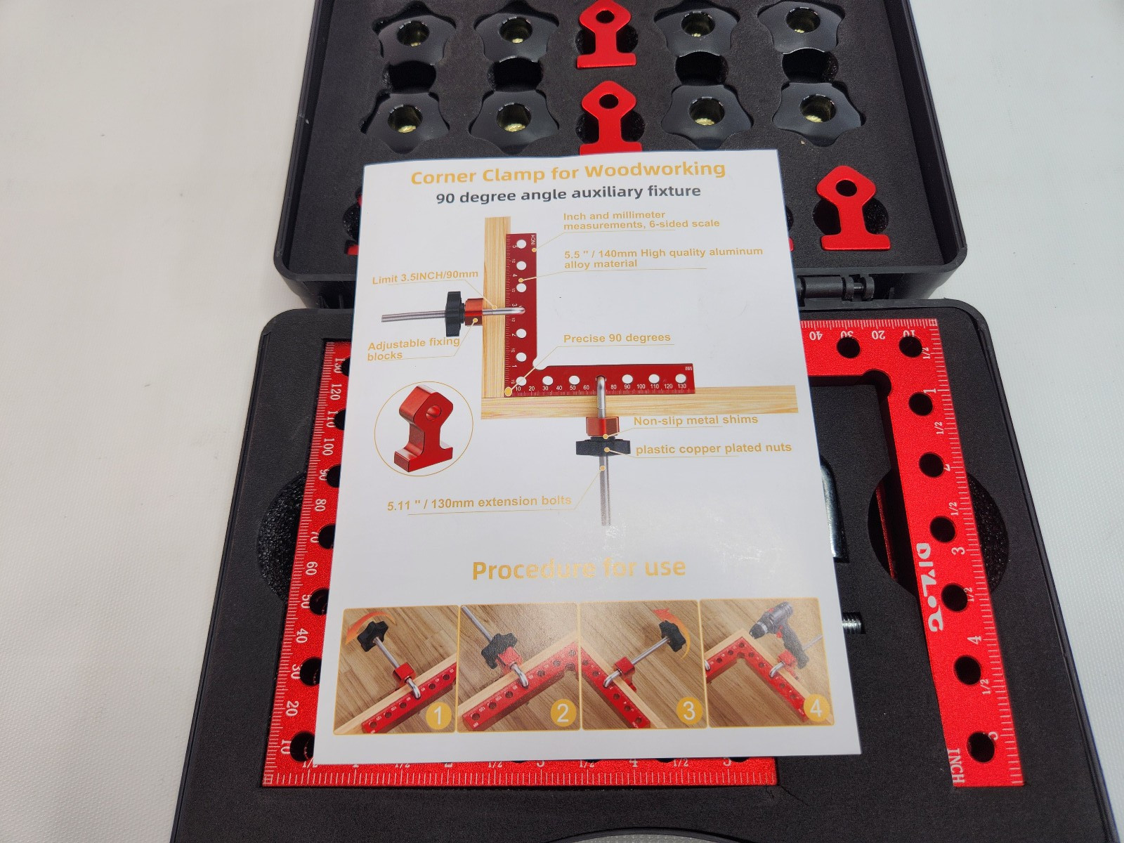 DIYLOG 90 Degree Corner Clamp Kit 4 Pack for Woodworking 90 Degree 5.5" Aluminum