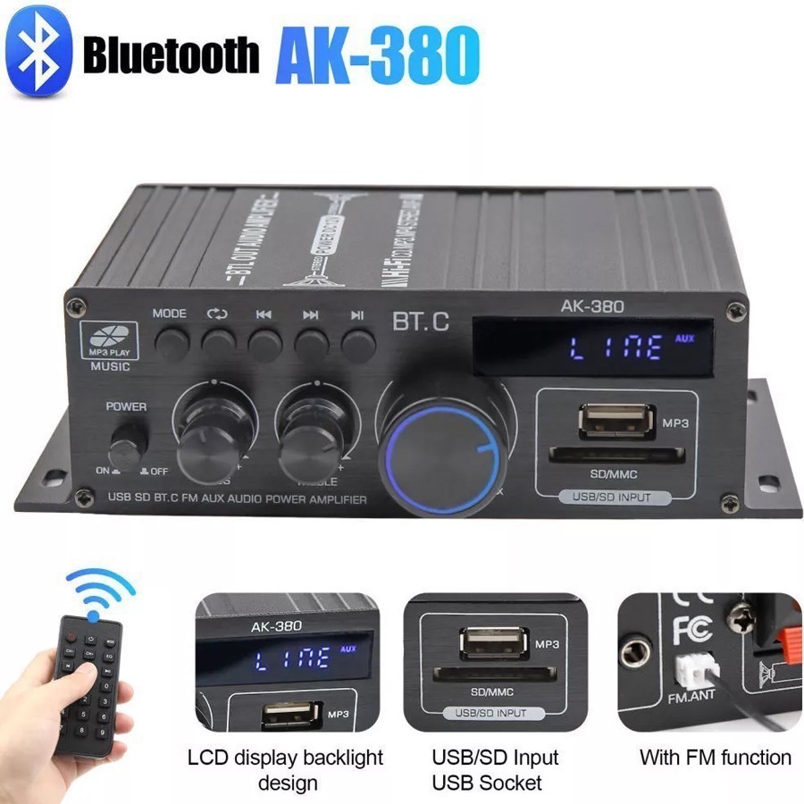 12V 800W Bluetooth HiFi Power Amplifier Mini Audio Digital Stereo FM AMP Remote