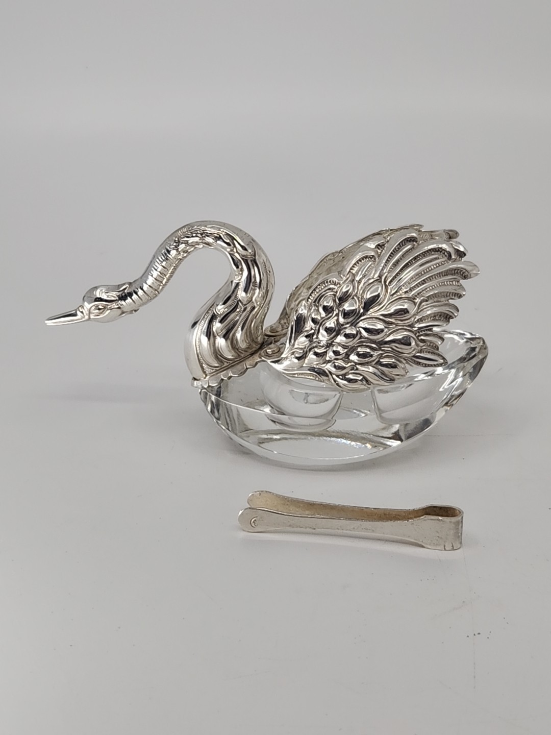 Vintage ALBO 835 Silver Crystal Swan Salt Pepper Cellars Albert Bodemer STAMPED