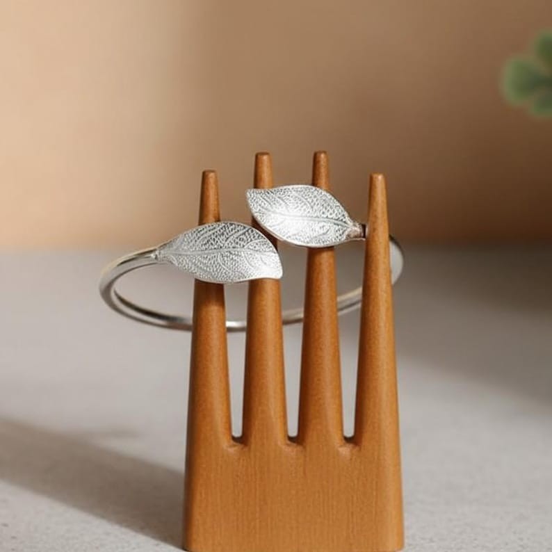 Sterling Silver Leaf Wrap Ring, Adjustable Open Leaf Band, Nature Inspired Ring,