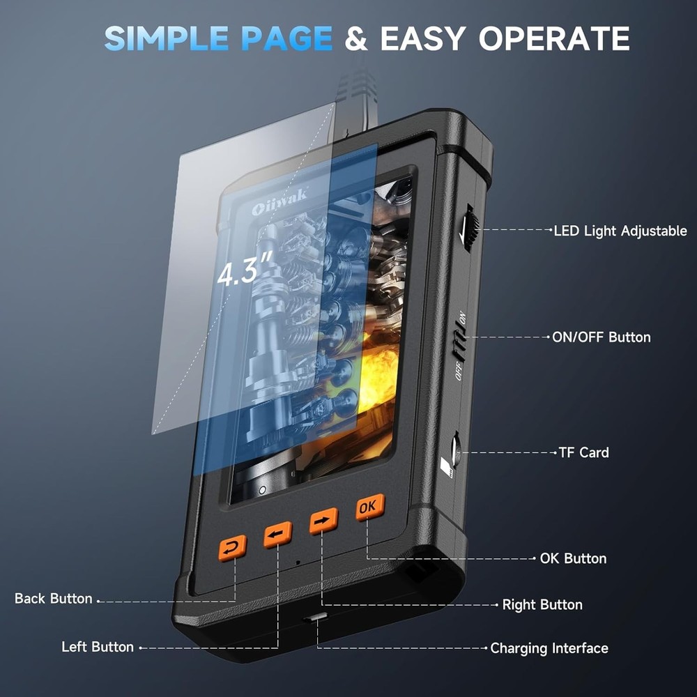 Professional 50FT Snake Borescope Camera - Waterproof with Built-in Lights