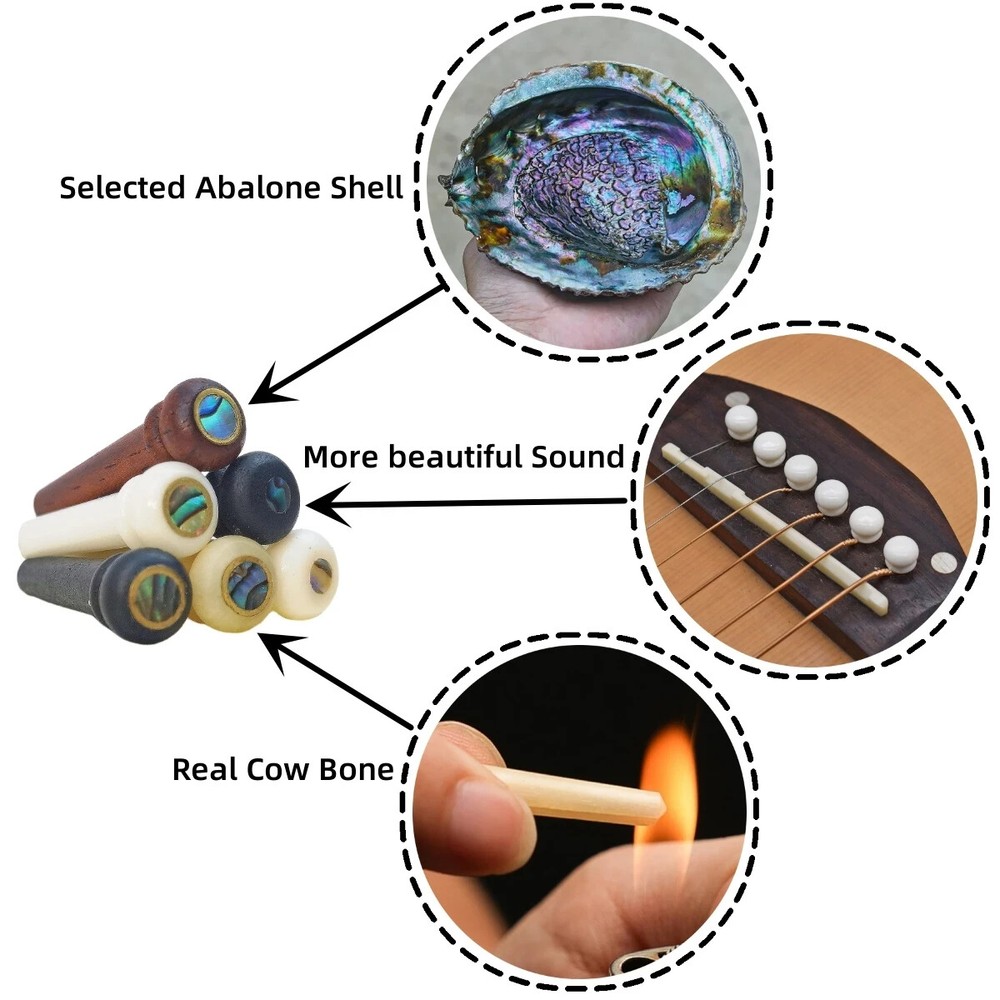 60x Guitar Pin String Peg Unbleached Bone Bridge Abalone shell Luthier H01