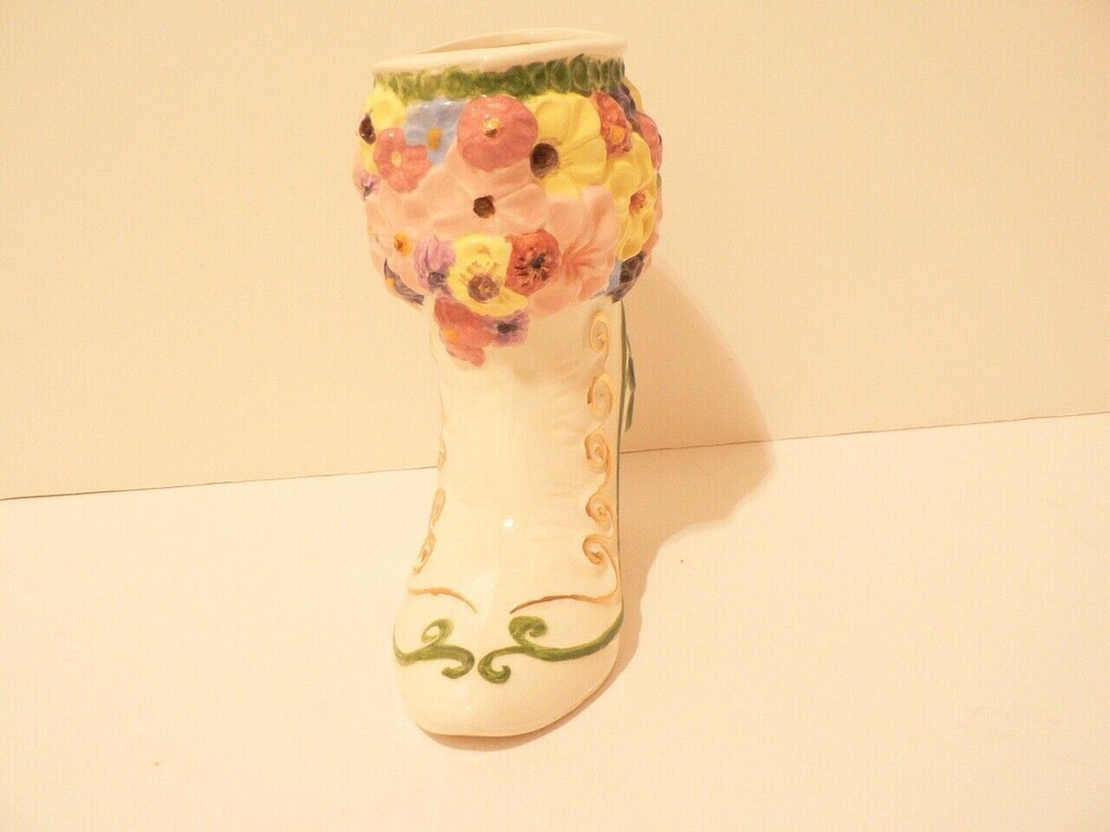 Pottery Boot Vase Hand Painted (S0