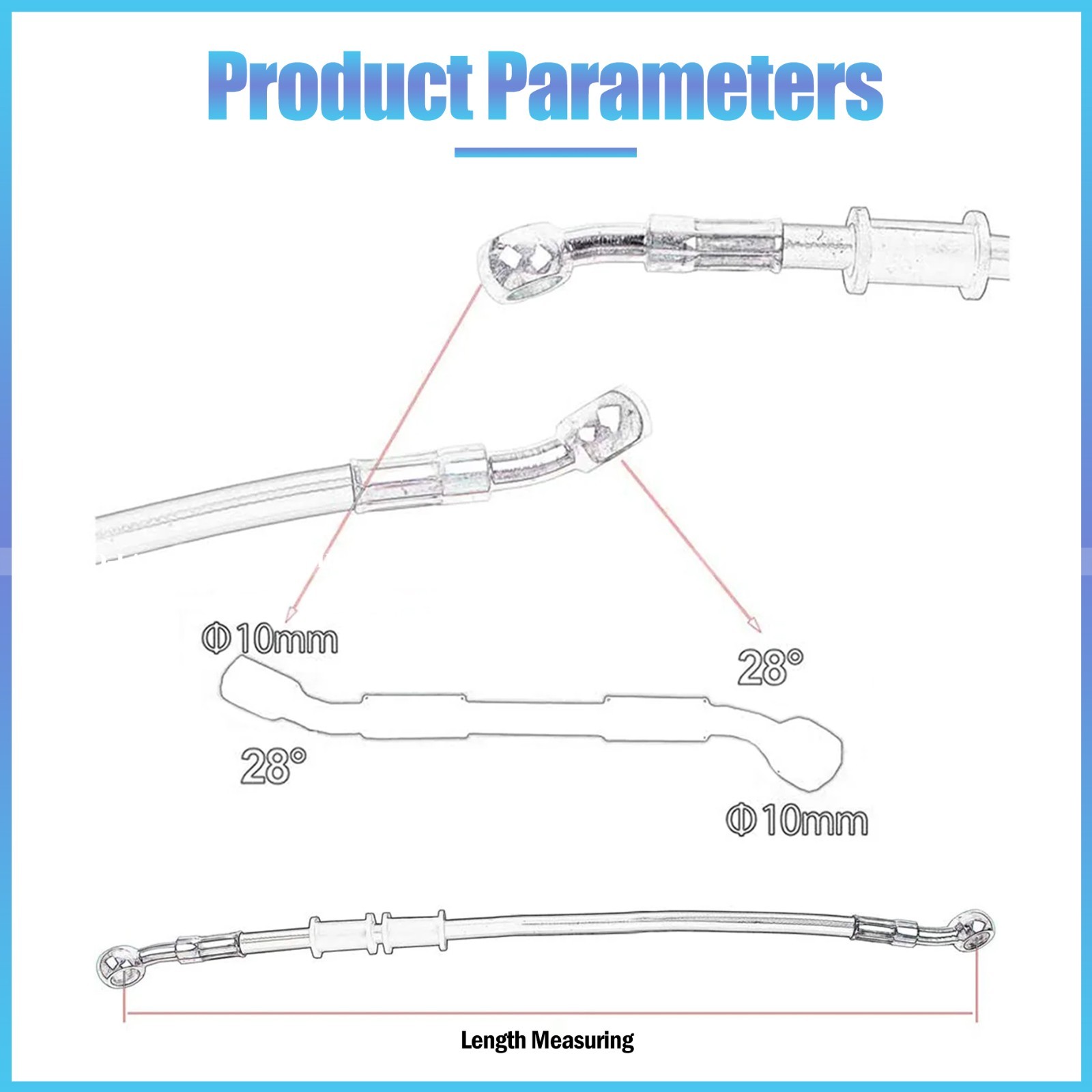 M10 Universal Motorcycle Braided Steel Hydraulic Brake Clutch Oil Hose Line Pipe