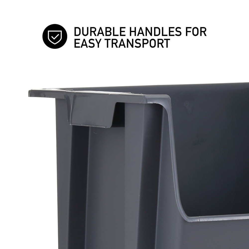 Mighty Tuff Large Gray Plastic Bin – Nesting Stack Storage, Durable All-Purpose