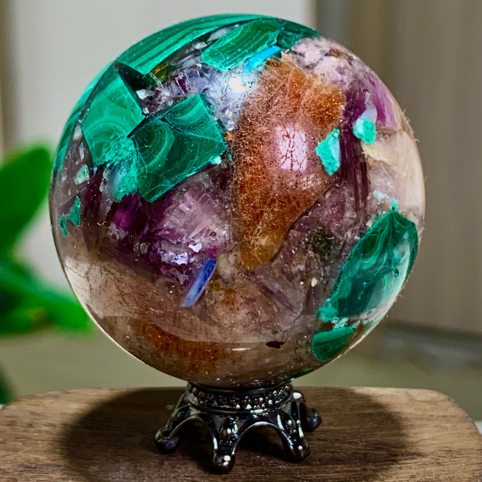 77G Newly discovered rare malachite purple mica symbiotic sphere restoration