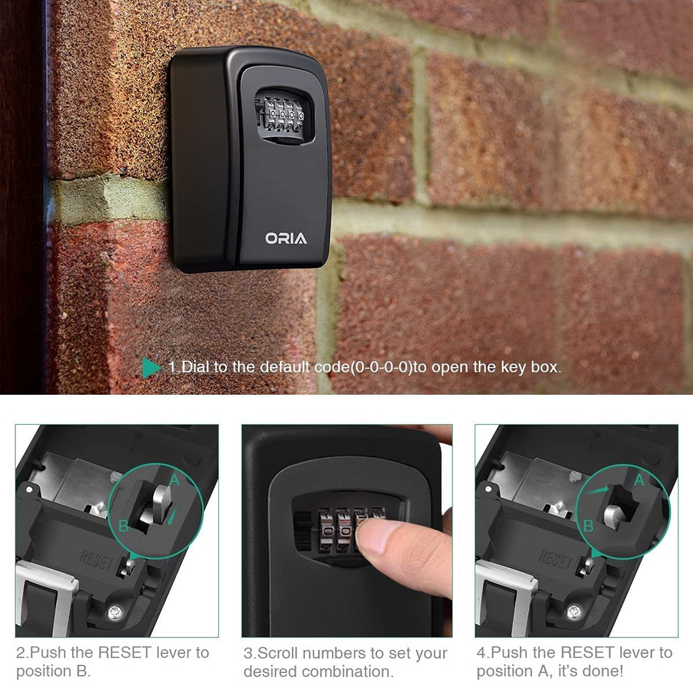 Key Storage Lock Box, 4 Digit Combination Lock Box, Wall Mounted Lock Box, Reset