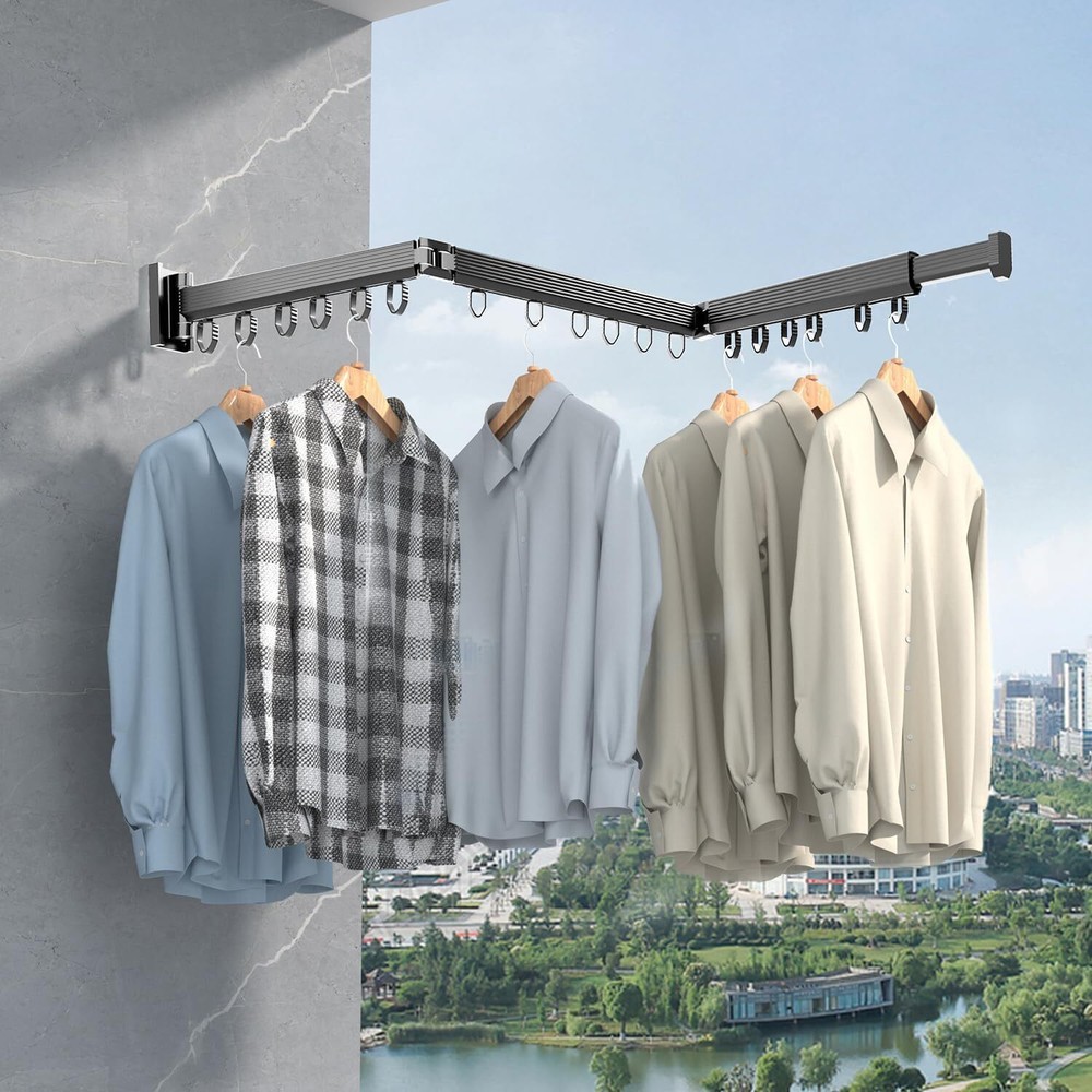 Wall Mounted Clothes Hanger Rack Retractable Clothes Drying Rack Space-Saving US