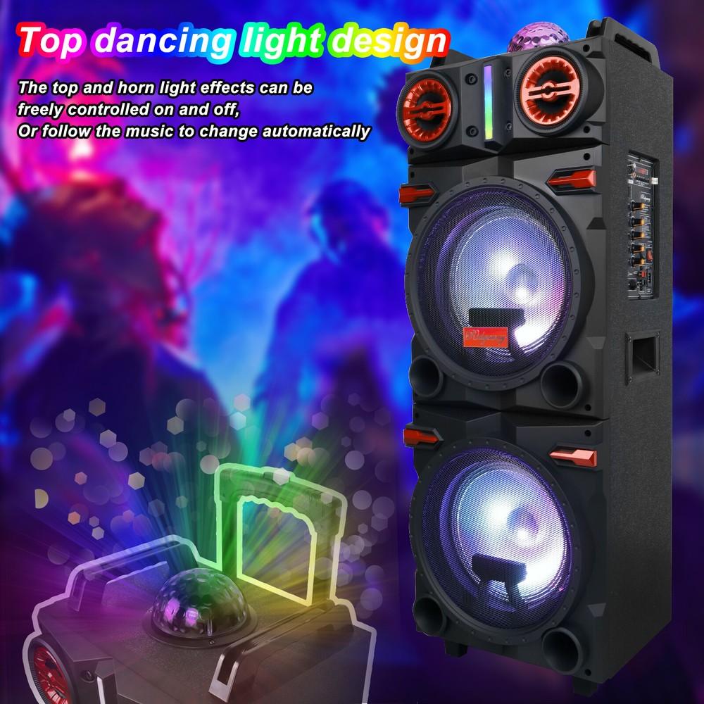 Dual 10" Portable Disco LED Bluetooth Speaker, Remote, & Powerful Sound System