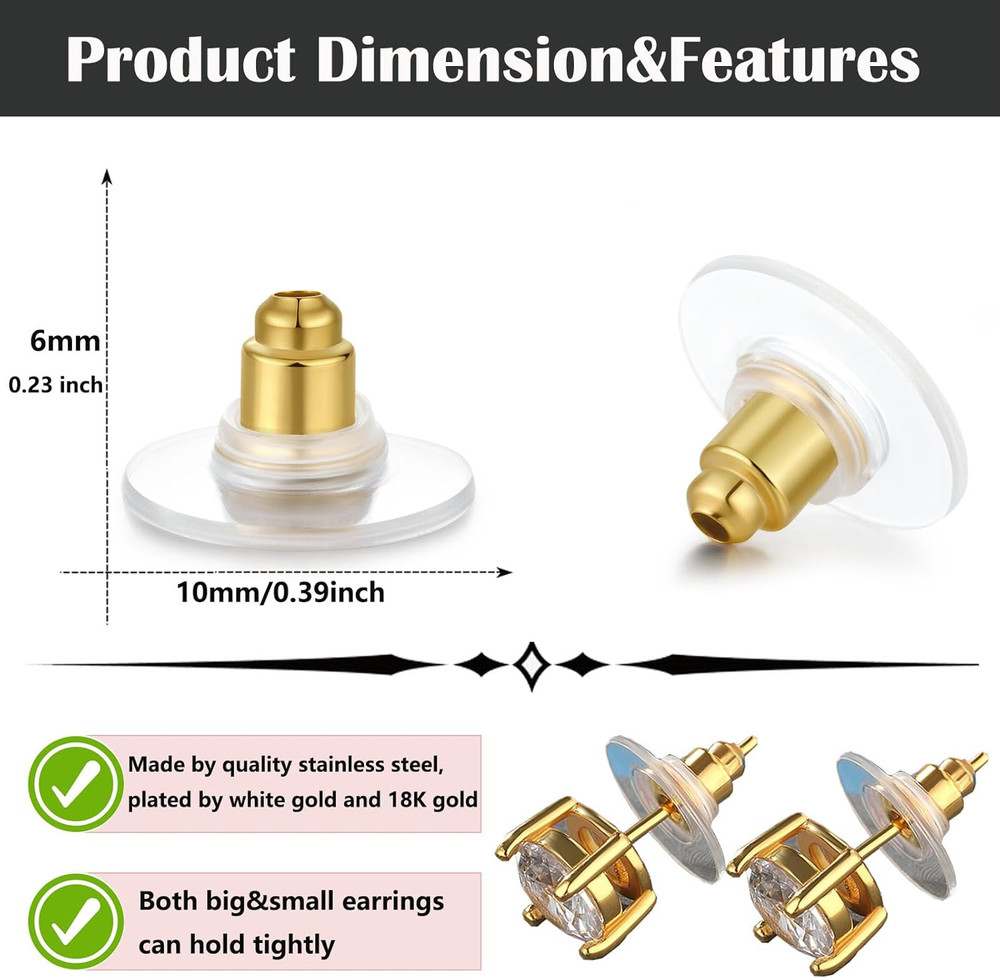 100pcs Fishhook Earring Backs Replacements for Stus - Bullet Clutch Back Earring