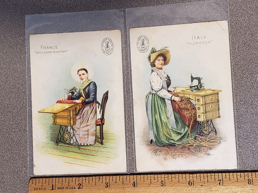 (2) Vintage Singer Sewing Machine POSTCARDS