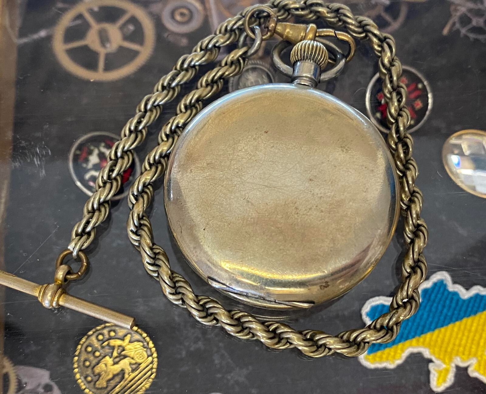 Antique Pocket Watch Mechanical Swiss Ottoman Military Chain Open Face Rare 19th