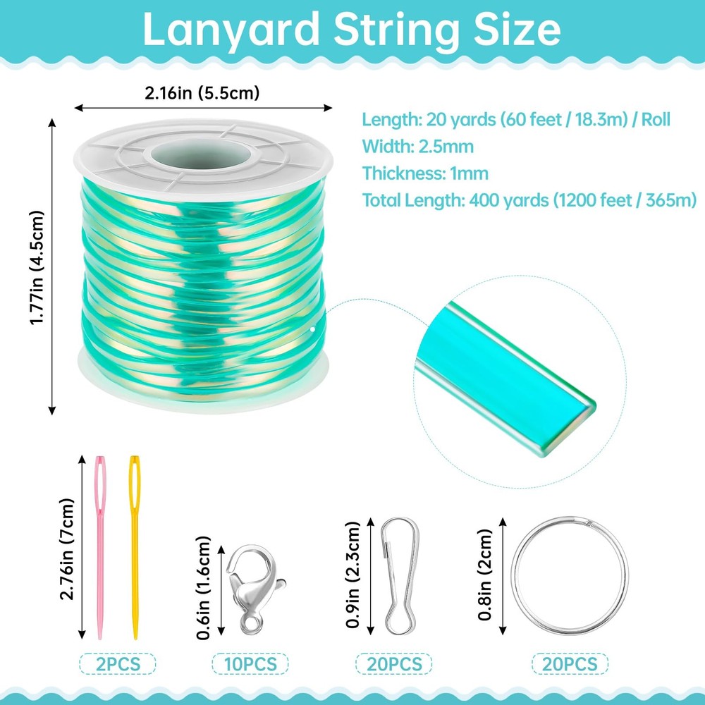 Tresotoyo Lanyard String, 20 Rolls Gimp Plastic Strings Multicolors