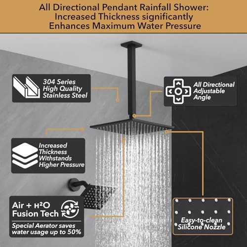 Shower Faucet Set Matte Black Shower System,Push Button Diverter Shower