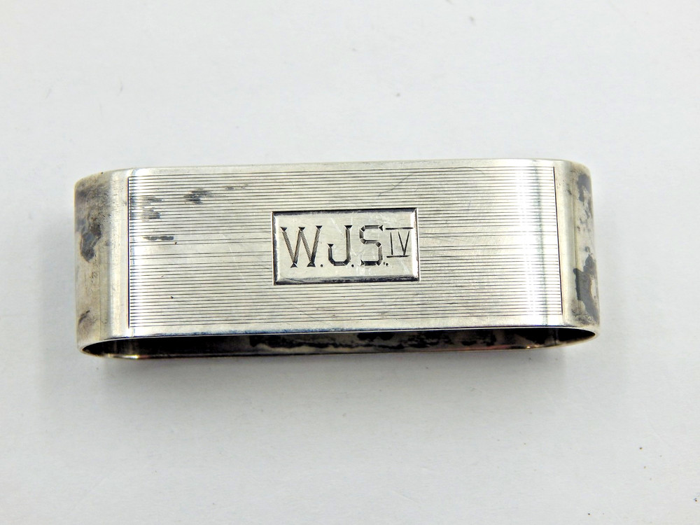 Vtg Gorham Rectangular Sterling Silver Napkin Ring / Holder ~ Monogrammed WJS IV