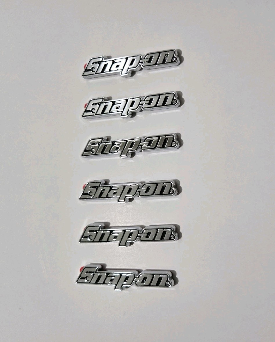 6PK SNAP ON TOOL BOX LOGO EMBLEM Silver Chrome Plastic Badge Decal 2" NEW MICRO!
