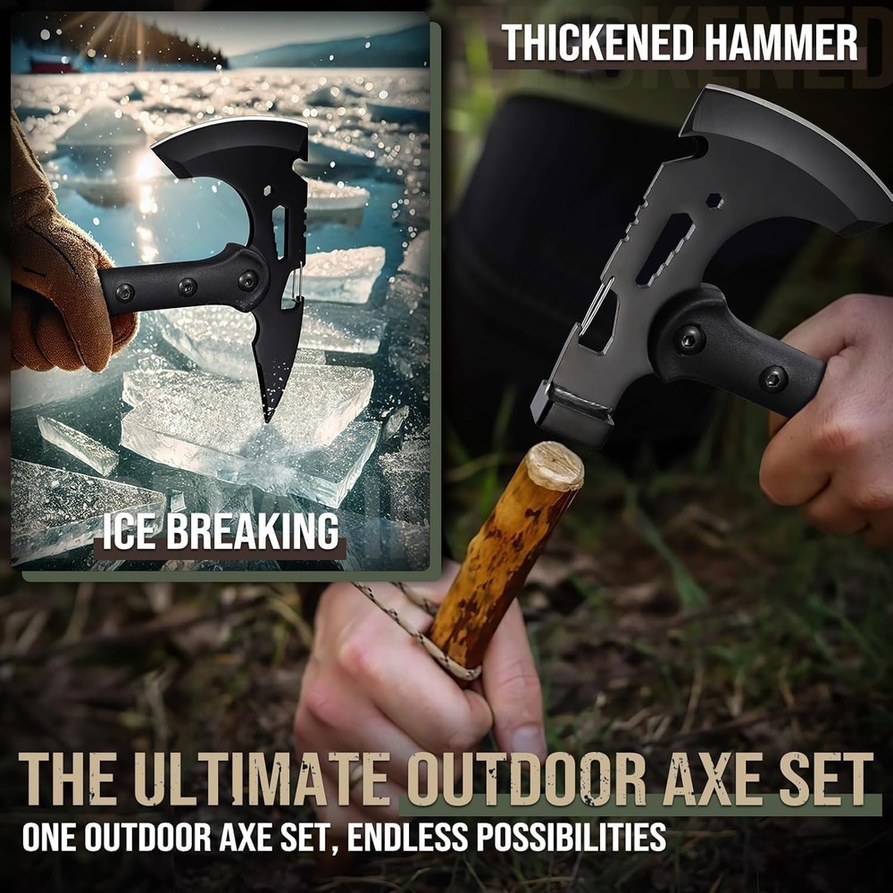 Tactical Axe 2 Pack Sharp Tomahawk W/ Sheath Portable Tomahawk W/ Clip & Bottle