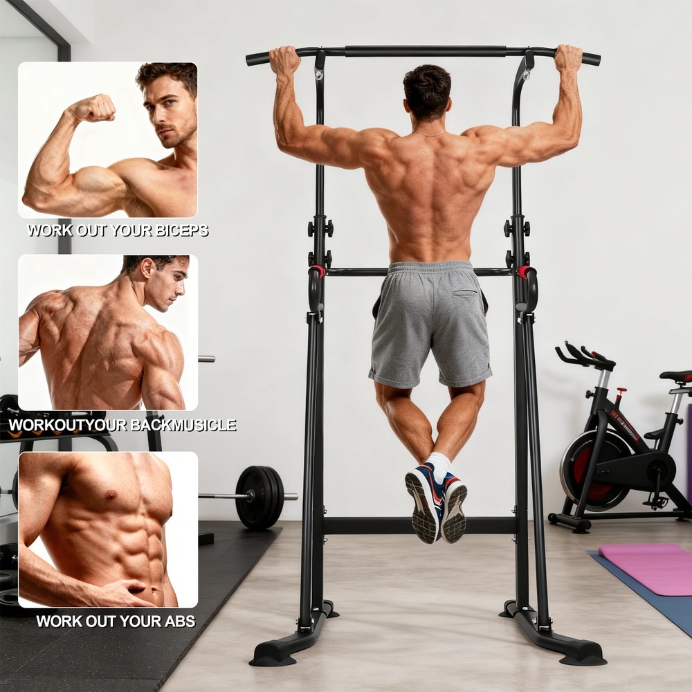 Basic Power Tower Pull Up Dip Station, Adjustable Home Gym Strength Trainer
