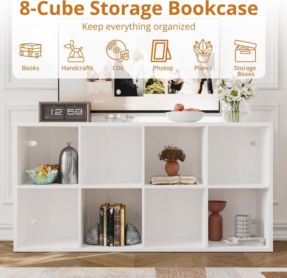 IROCNK Bookshelf 8-Cube Storage Cube Shelf Organizer Extra Thick Frame