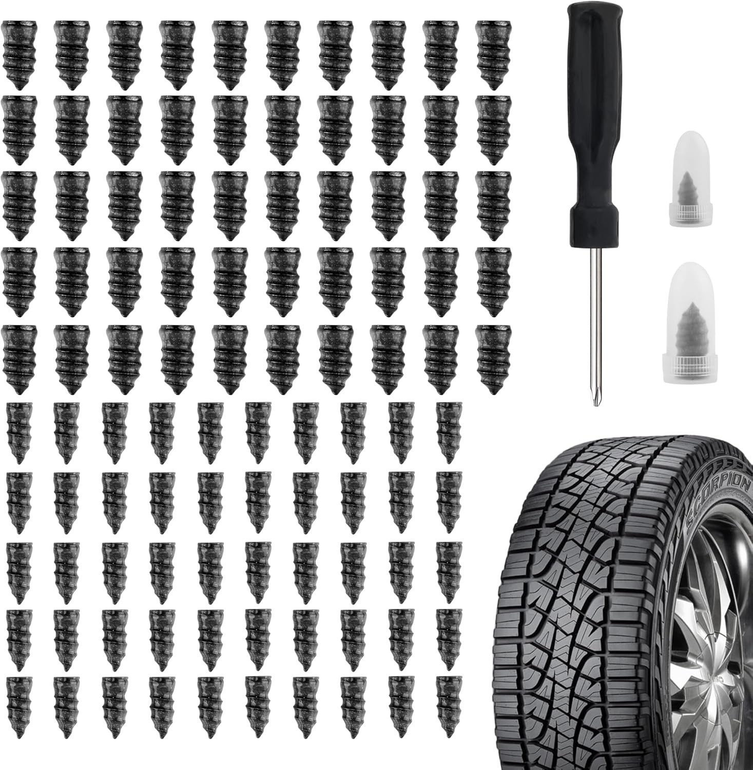100Pcs Tire Repair Rubber Nails Tyre Puncture Repair Screws Kit with Screwdriver