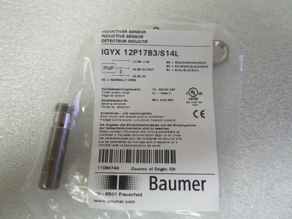 Baumer Inductive Sensor IGYX 12P17B3/S14L PNP Proximity Switch