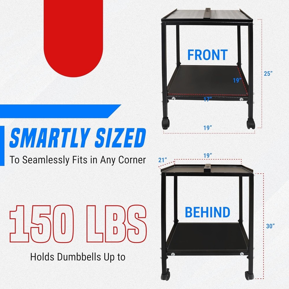 FEBTECH Large Compact Dumbbell Rack & Stand with Storage Tray & 150 LB Capacity