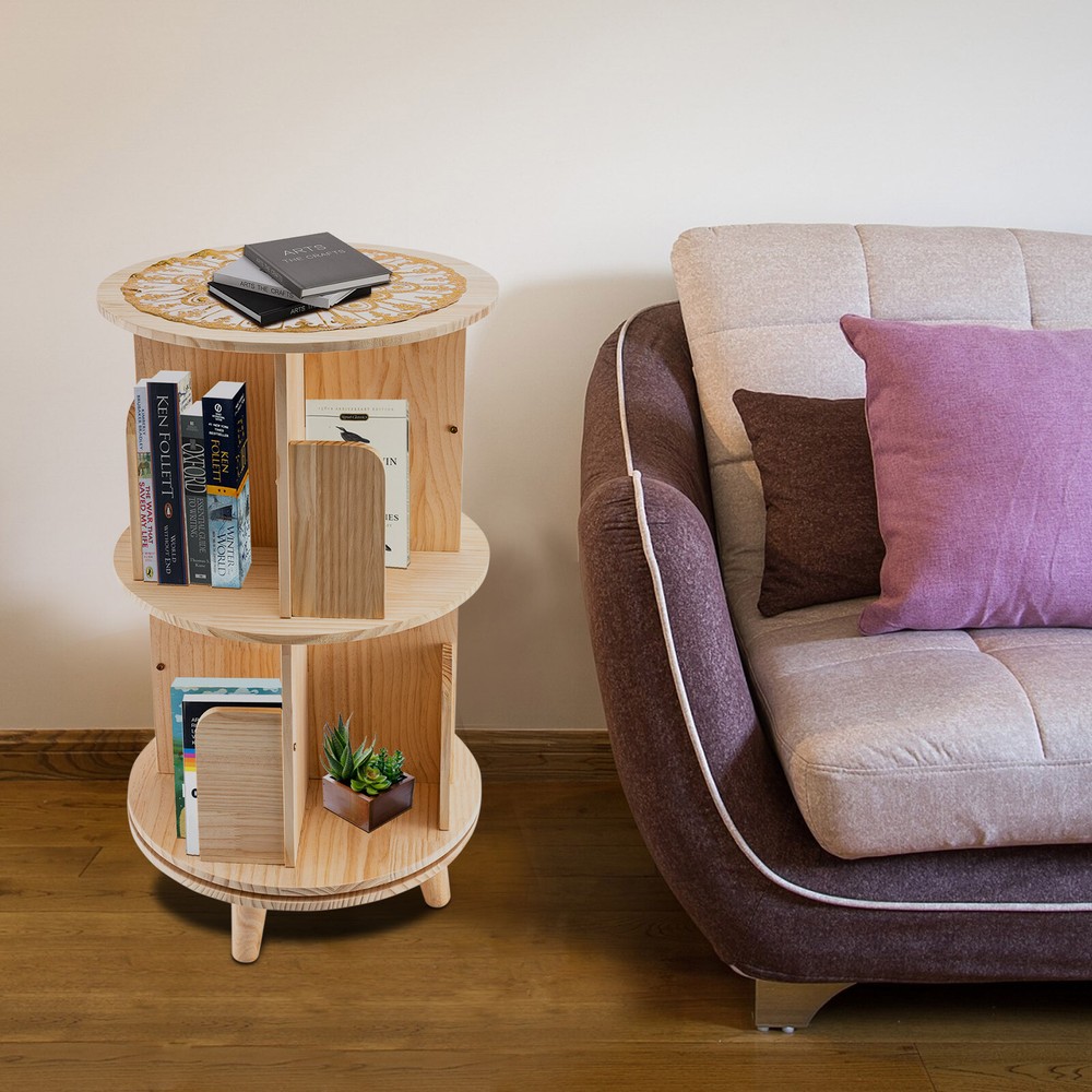360 Rotating Bookshelf 2 Layer Display Rack Floor Standing BookcaseOrganizer