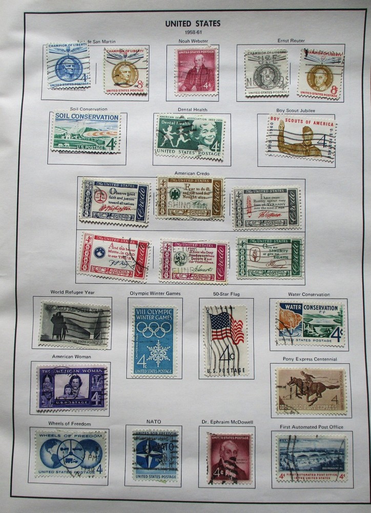 1972 H.E. HARRIS FREEDOM STAMP ALBUM UNITED STATES & TWO SHEETS OF 1/2 & 1 CENT