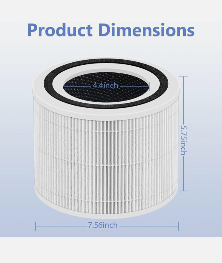 2Pack Core 300 Replacement Filter for LEVOIT 300 Air Purifier HEPA Carbon, White