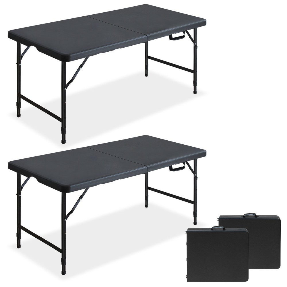 4ft Black Folding Picnic Party Game Table 2-Pack Outdoor Multifunctional