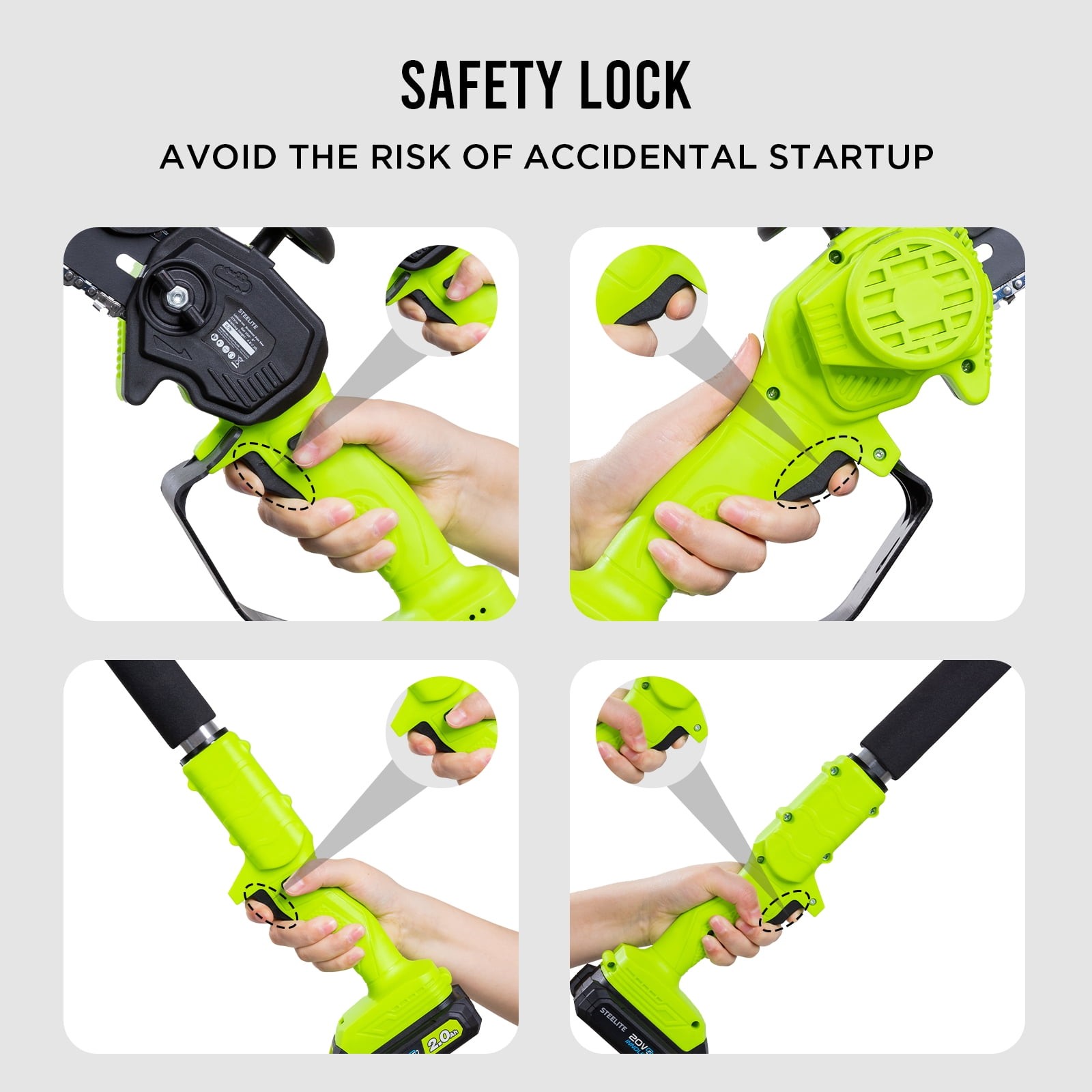 Steelite 21V 2-in-1 Cordless Pole Saw & 6 Inch Electric Mini Chainsaw W/ Battery