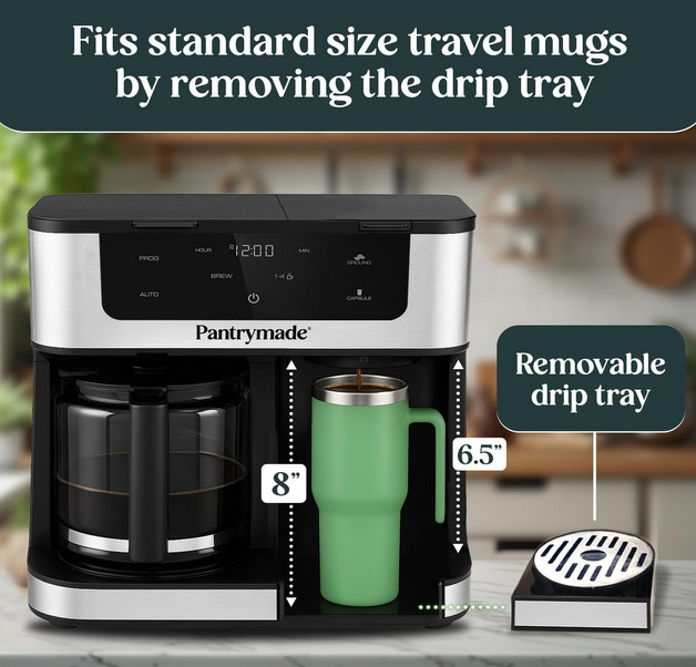 Pantrymade Dual Brew Coffee Maker Glass Carafe 12-Cup Touchscreen Programmable