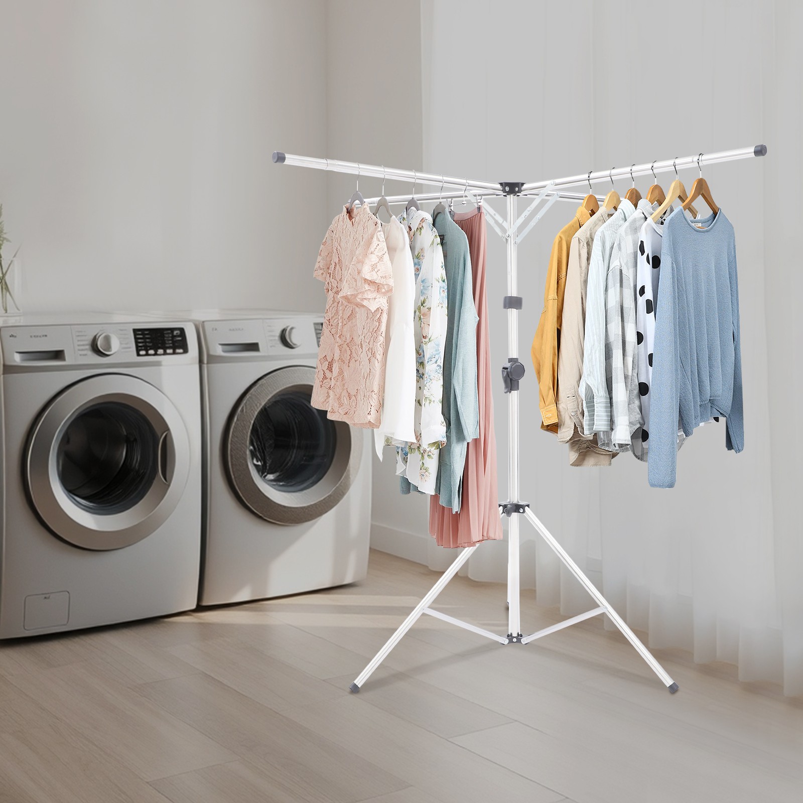 Folding Tripod Clothes Drying Rack Adjustable Clothes Rack X-Shaped Clothes Rack
