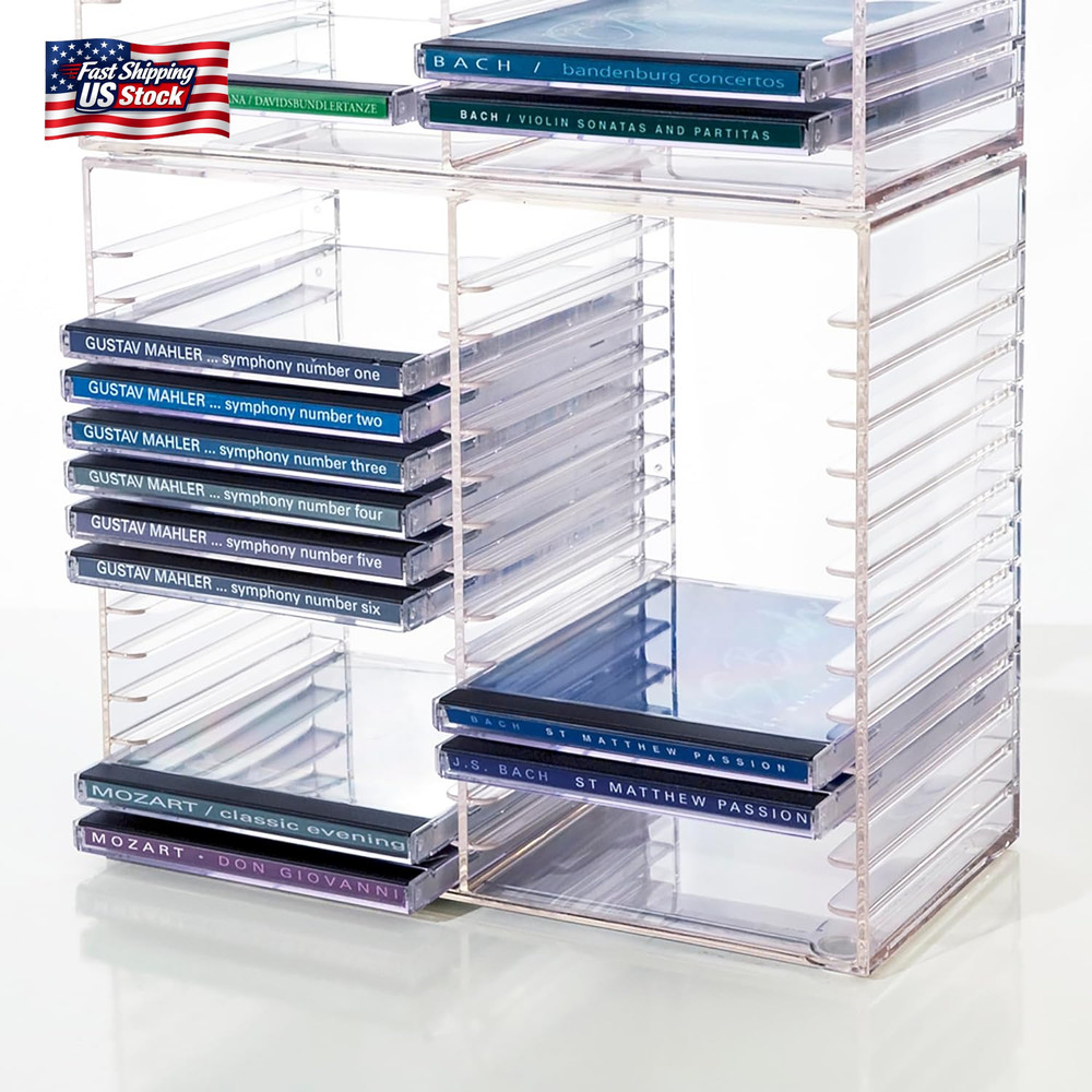 Stori Stackable Clear Plastic CD Organizer with Rubber Feet | Rectangular Jewel