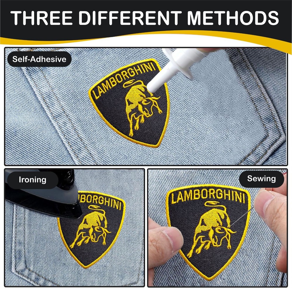 Lamborghini Logo Iron On Patch - Sew Patch - Crest Embroidered Patch 3.8"x3.3"