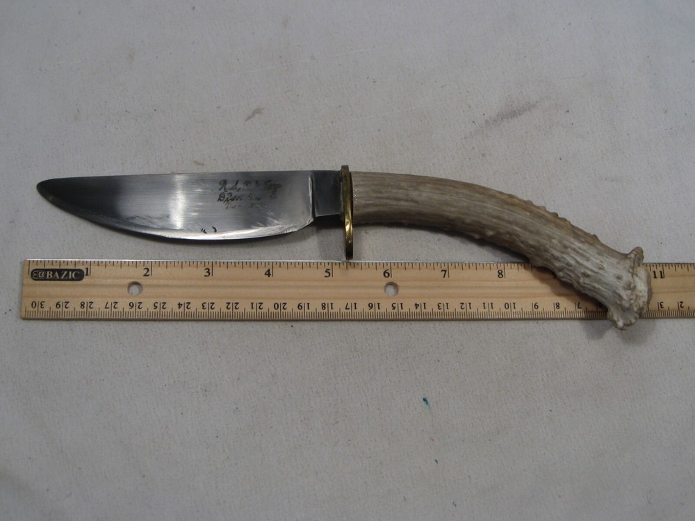 Custom Handmade Antler Handle Fixed Blade Knife w/ Sheath. #17