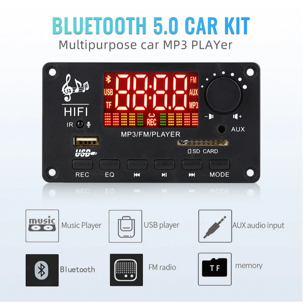 Bluetooth 5.0 Power Amplifier W/Call Recording Lossless Car MP3 Decoding Board