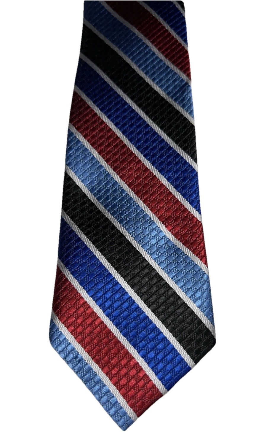 Boy’s Clip-on Tie Stripes Red White Blue Black 2.25 W X 15 L