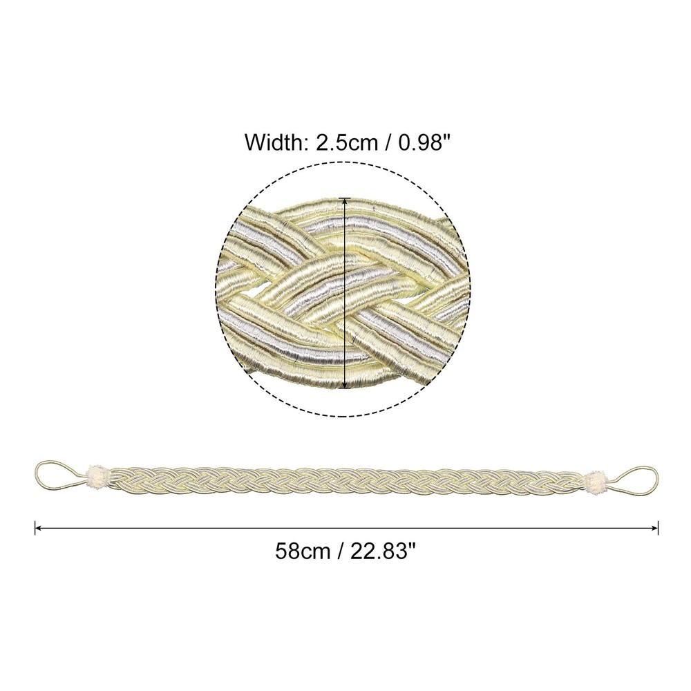 4Pcs 23" Curtain Tiebacks Braid Drapery Holdback Holder with Hooks Beige/Silver